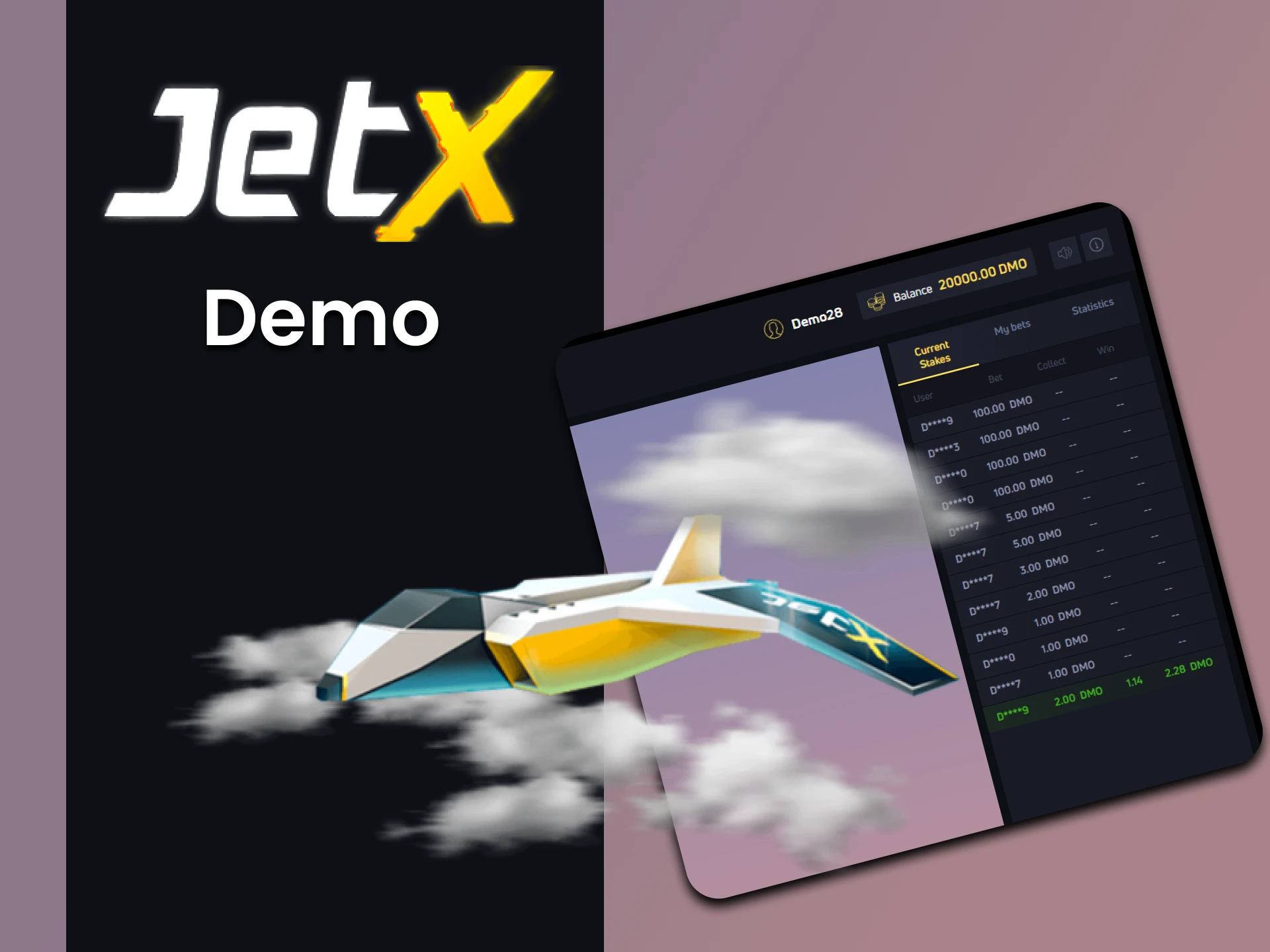 Train in demo version of JetX game.