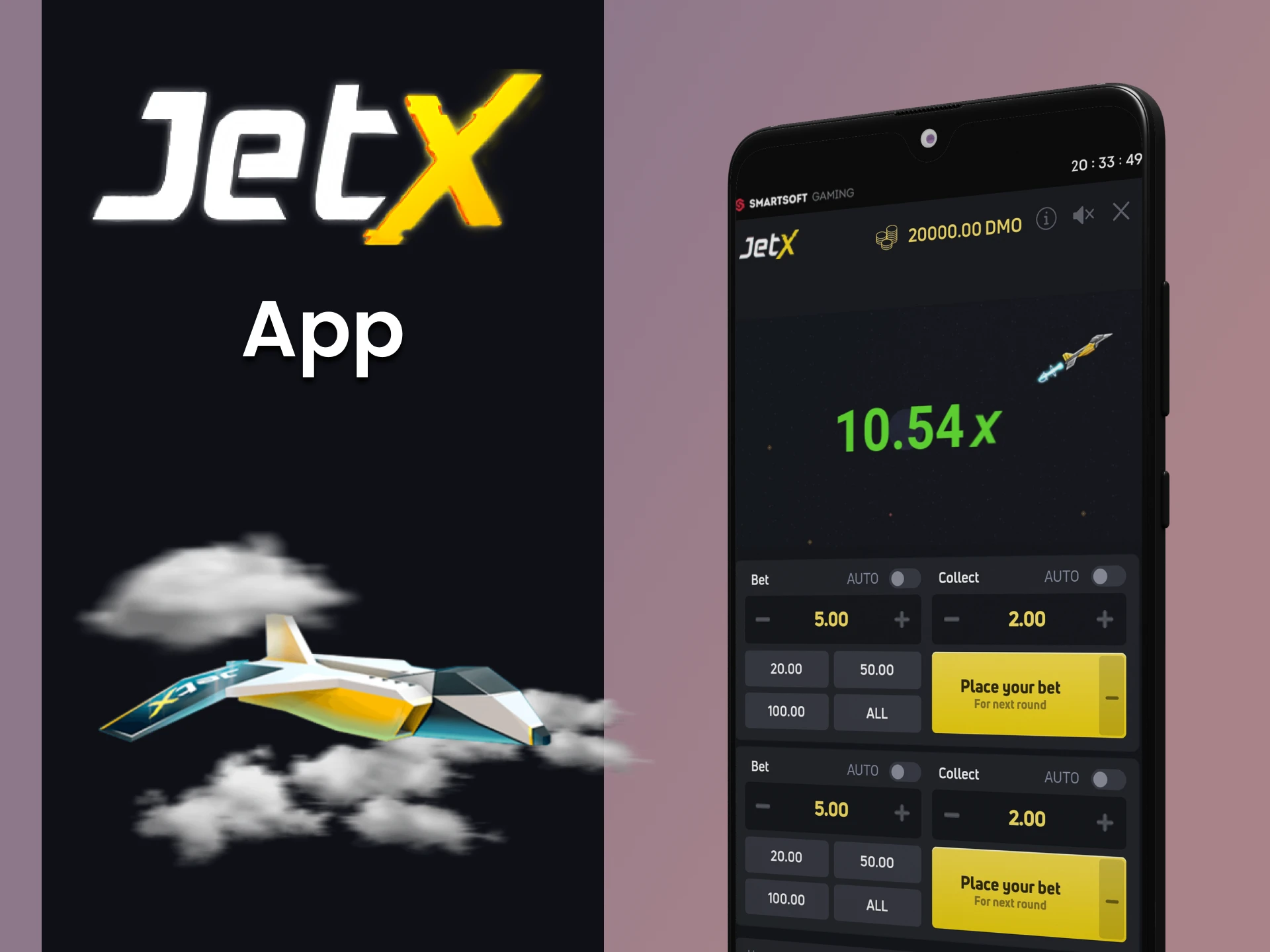 Play the demo version of JetX through the app.